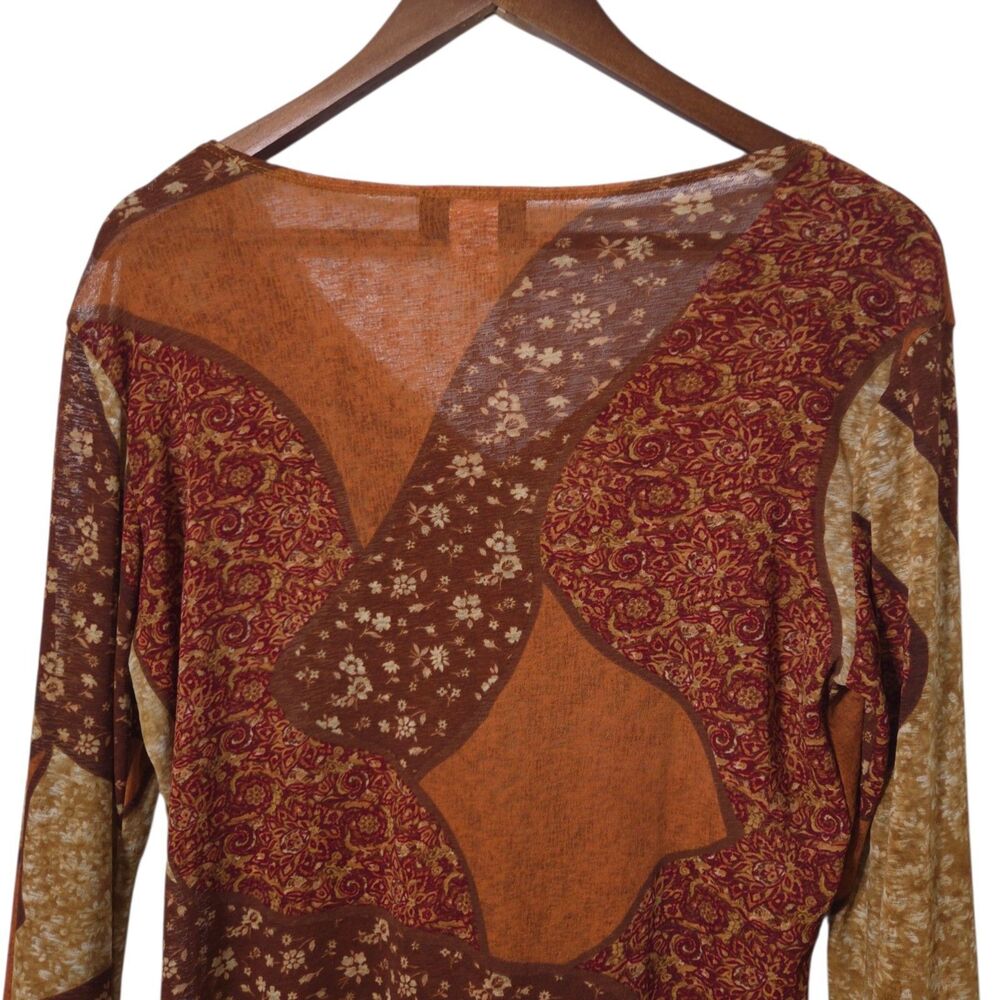 VTG 90's Y2K Babydoll Top Patchwork Orange Lace Neck Bell Sleeve Festival Womens - Picture 7 of 11